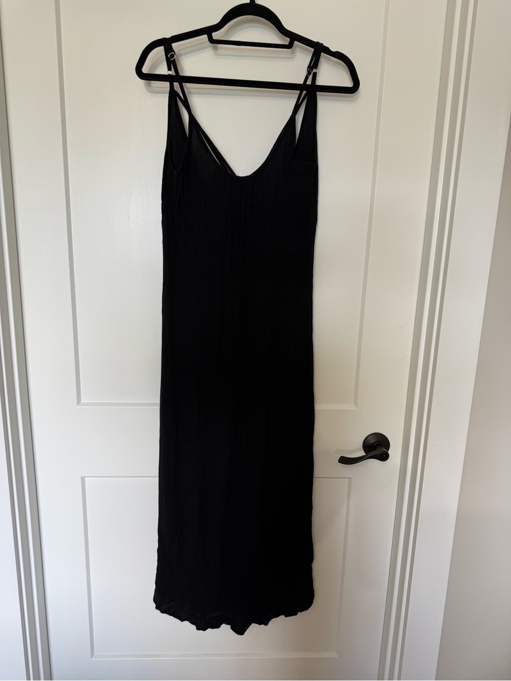 Black Slip Dress with V-Neck and Spaghetti Straps